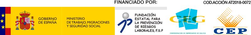Realizada por la Confederación de Empresarios de Pontevedra (CEP) y Confederación de Empresarios de Galicia (CEG) con la financiación de la Fundación Estatal para la Prevención de Riesgos Laborales, F.S.P., Ministerio de Trabajo, Migraciones y Seguridad Social. Gobierno de España.